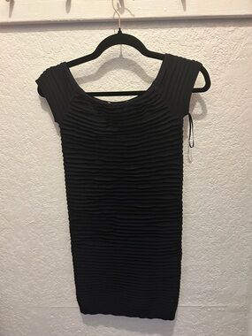 BCBGeneration Black Ribbed Scoop Neck Dress